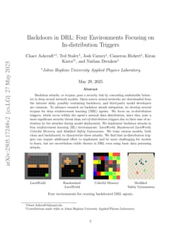 Backdoors in DRL: Four Environments Focusing on In-distribution Triggers