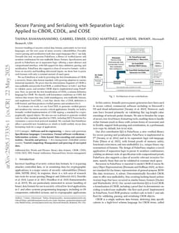 Secure Parsing and Serializing with Separation Logic Applied to CBOR, CDDL, and COSE