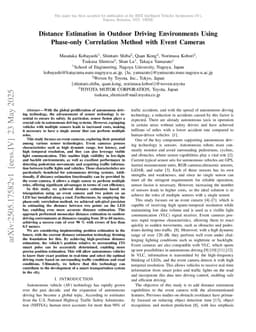 Distance Estimation in Outdoor Driving Environments Using Phase-only Correlation Method with Event Cameras