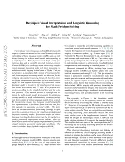 Decoupled Visual Interpretation and Linguistic Reasoning for Math Problem Solving