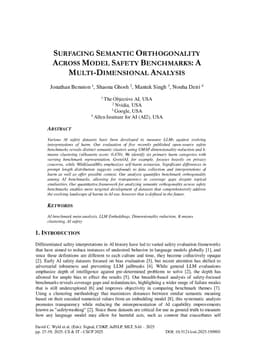 Surfacing Semantic Orthogonality Across Model Safety Benchmarks: A Multi-Dimensional Analysis