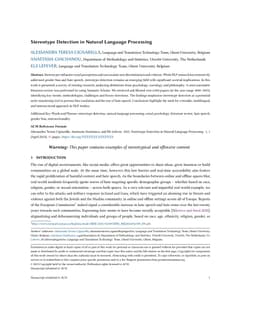 Stereotype Detection in Natural Language Processing