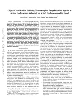 Object Classification Utilizing Neuromorphic Proprioceptive Signals in Active Exploration: Validated on a Soft Anthropomorphic Hand