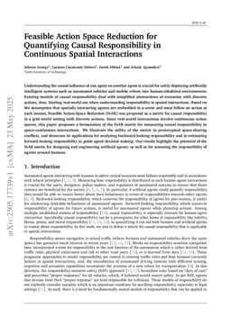 Feasible Action Space Reduction for Quantifying Causal Responsibility in Continuous Spatial Interactions