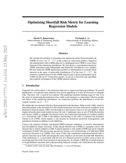 Optimizing Shortfall Risk Metric for Learning Regression Models
