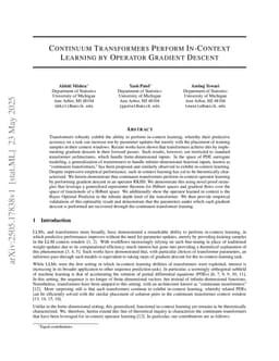 Continuum Transformers Perform In-Context Learning by Operator Gradient Descent