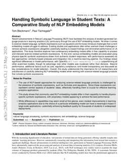 Handling Symbolic Language in Student Texts: A Comparative Study of NLP Embedding Models
