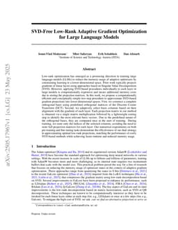 SVD-Free Low-Rank Adaptive Gradient Optimization for Large Language Models