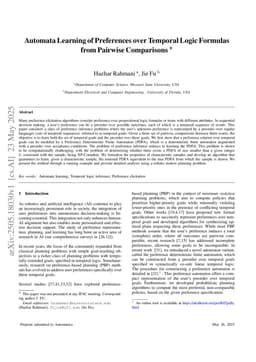 Automata Learning of Preferences over Temporal Logic Formulas from Pairwise Comparisons