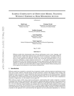 Sample Complexity of Diffusion Model Training Without Empirical Risk Minimizer Access