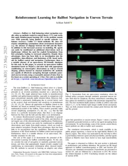 Reinforcement Learning for Ballbot Navigation in Uneven Terrain