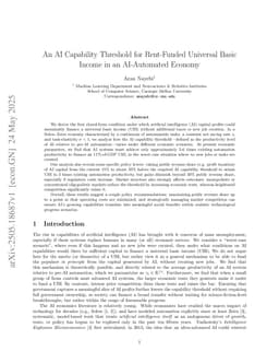 An AI Capability Threshold for Rent-Funded Universal Basic Income in an AI-Automated Economy