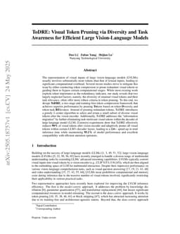 ToDRE: Visual Token Pruning via Diversity and Task Awareness for Efficient Large Vision-Language Models