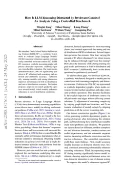 How Is LLM Reasoning Distracted by Irrelevant Context? An Analysis Using a Controlled Benchmark