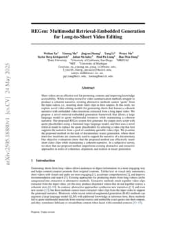 REGen: Multimodal Retrieval-Embedded Generation for Long-to-Short Video Editing