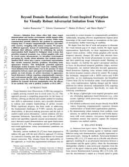 Beyond Domain Randomization: Event-Inspired Perception for Visually Robust Adversarial Imitation from Videos