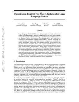 Optimization-Inspired Few-Shot Adaptation for Large Language Models