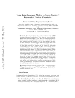 Using Large Language Models to Assess Teachers' Pedagogical Content Knowledge
