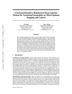 Fractional-Boundary-Regularized Deep Galerkin Method for Variational Inequalities in Mixed Optimal Stopping and Control
