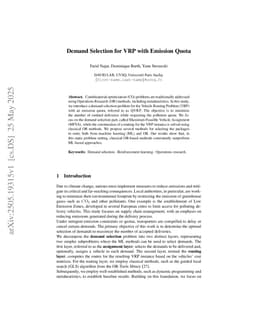Demand Selection for VRP with Emission Quota