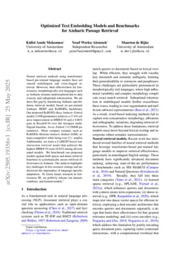 Optimized Text Embedding Models and Benchmarks for Amharic Passage Retrieval