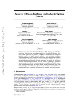 Adaptive Diffusion Guidance via Stochastic Optimal Control