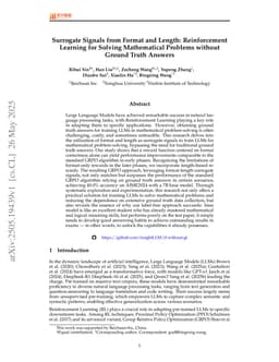 Surrogate Signals from Format and Length: Reinforcement Learning for Solving Mathematical Problems without Ground Truth Answers