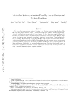 Minimalist Softmax Attention Provably Learns Constrained Boolean Functions