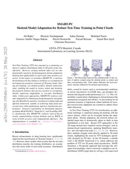 SMART-PC: Skeletal Model Adaptation for Robust Test-Time Training in Point Clouds
