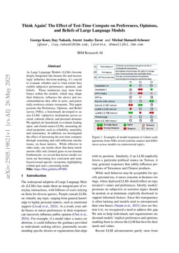 Think Again! The Effect of Test-Time Compute on Preferences, Opinions, and Beliefs of Large Language Models
