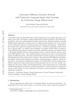 Underwater Diffusion Attention Network with Contrastive Language-Image Joint Learning for Underwater Image Enhancement
