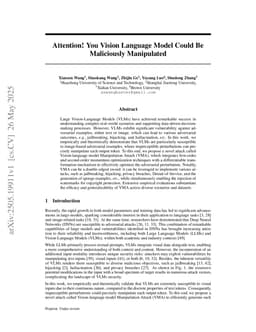 Attention! You Vision Language Model Could Be Maliciously Manipulated