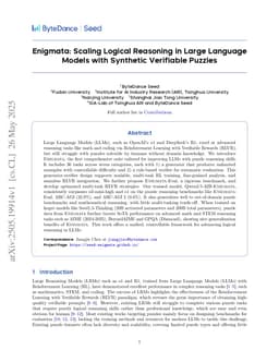 Enigmata: Scaling Logical Reasoning in Large Language Models with Synthetic Verifiable Puzzles