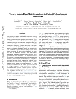 Towards Video to Piano Music Generation with Chain-of-Perform Support Benchmarks