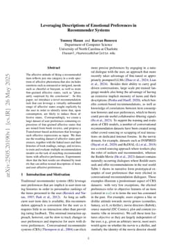 Leveraging Descriptions of Emotional Preferences in Recommender Systems