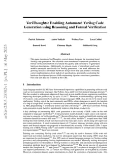 VeriThoughts: Enabling Automated Verilog Code Generation using Reasoning and Formal Verification