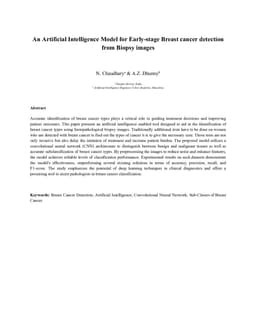An Artificial Intelligence Model for Early Stage Breast Cancer Detection from Biopsy Images