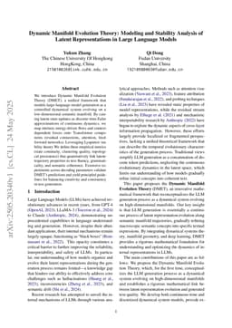 Dynamic Manifold Evolution Theory: Modeling and Stability Analysis of Latent Representations in Large Language Models