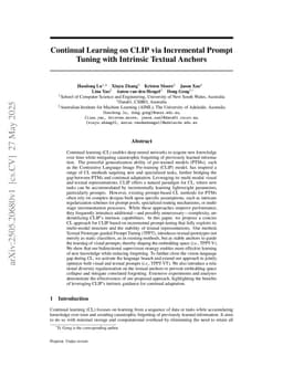Continual Learning on CLIP via Incremental Prompt Tuning with Intrinsic Textual Anchors