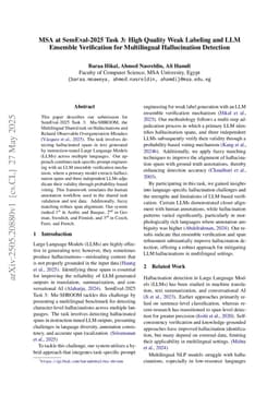 MSA at SemEval-2025 Task 3: High Quality Weak Labeling and LLM Ensemble Verification for Multilingual Hallucination Detection
