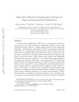 Information-Theoretic Complementary Prompts for Improved Continual Text Classification