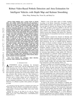 Robust Video-Based Pothole Detection and Area Estimation for Intelligent Vehicles with Depth Map and Kalman Smoothing