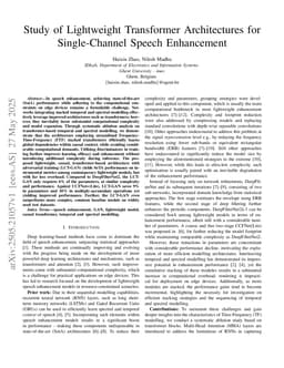 Study of Lightweight Transformer Architectures for Single-Channel Speech Enhancement