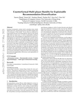 Counterfactual Multi-player Bandits for Explainable Recommendation Diversification