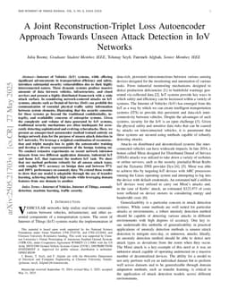 A Joint Reconstruction-Triplet Loss Autoencoder Approach Towards Unseen Attack Detection in IoV Networks