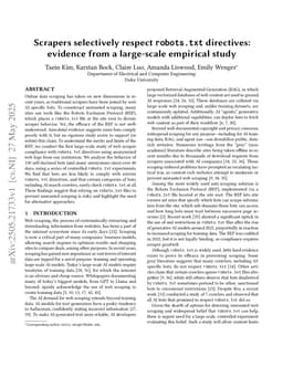 Scrapers selectively respect robots.txt directives: evidence from a large-scale empirical study