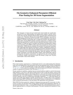 On Geometry-Enhanced Parameter-Efficient Fine-Tuning for 3D Scene Segmentation