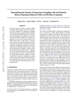 Demystifying the Paradox of Importance Sampling with an Estimated History-Dependent Behavior Policy in Off-Policy Evaluation