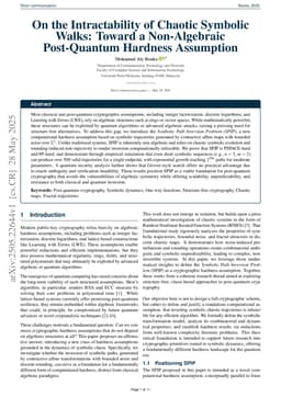 On the Intractability of Chaotic Symbolic Walks: Toward a Non-Algebraic Post-Quantum Hardness Assumption