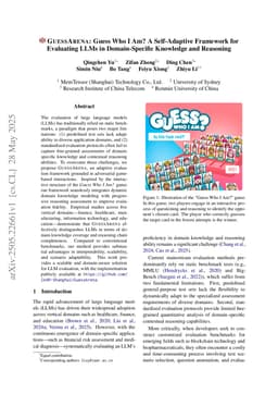 GuessArena: Guess Who I Am? A Self-Adaptive Framework for Evaluating LLMs in Domain-Specific Knowledge and Reasoning